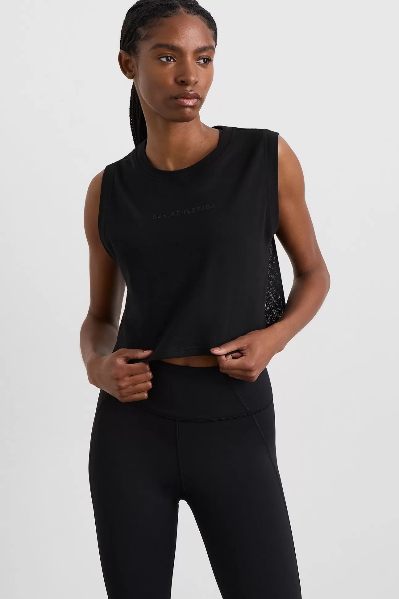 Aje ATHLETICA Cropped Logo Mesh Boxy Tank 146 Black Flash Sale