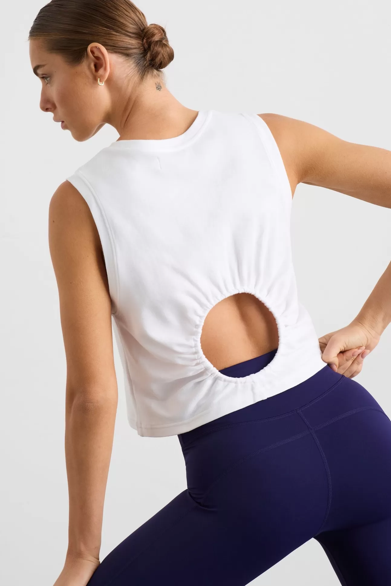 Aje ATHLETICA Gathered Keyhole Crop Tank 145 White Navy Outlet