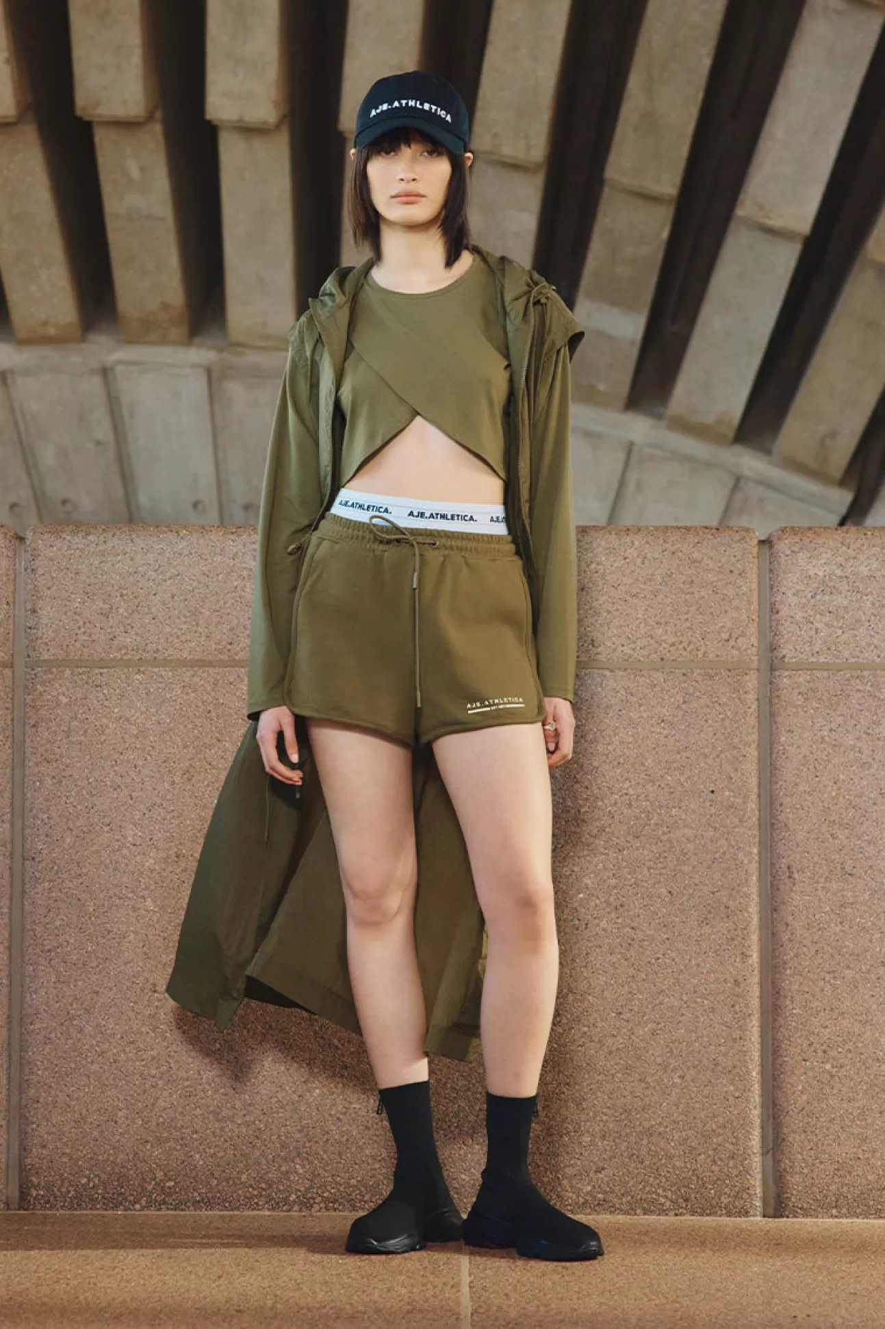 panelled_terry_short_616_5.webp Aje ATHLETICA Panelled Terry Short 616 Deep Khaki Online
