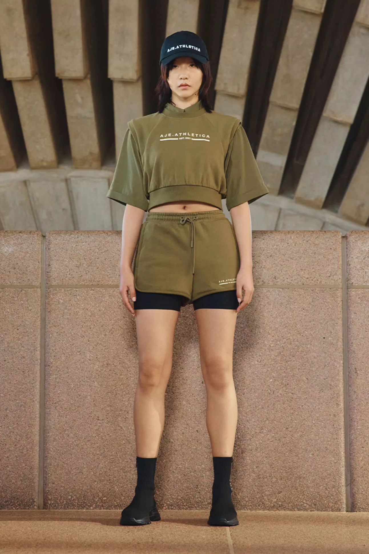 panelled_terry_short_616_7.webp Aje ATHLETICA Panelled Terry Short 616 Deep Khaki Online