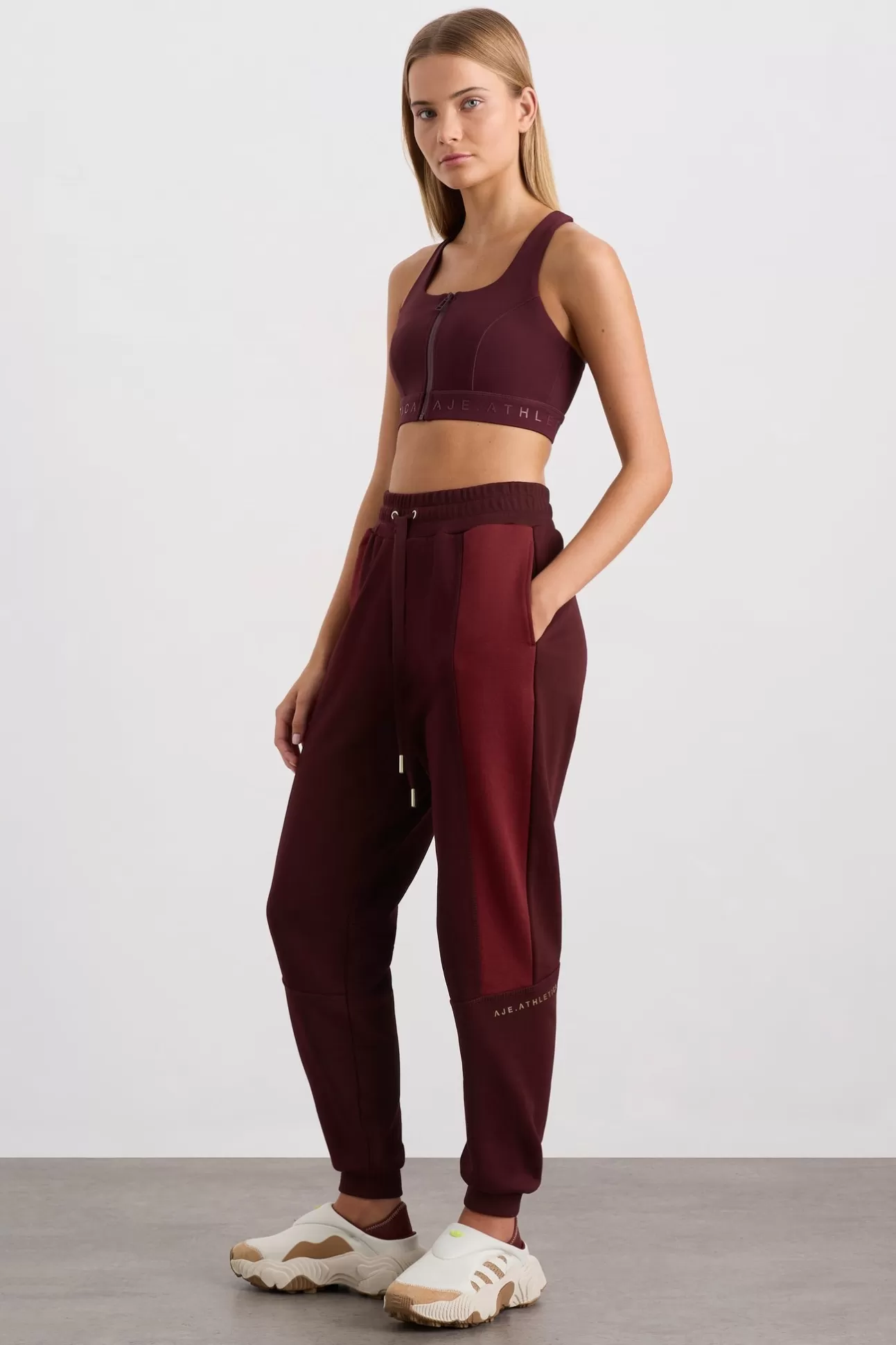 Aje ATHLETICA Terry Track Pants 508 Burgundy Red Currant Clearance