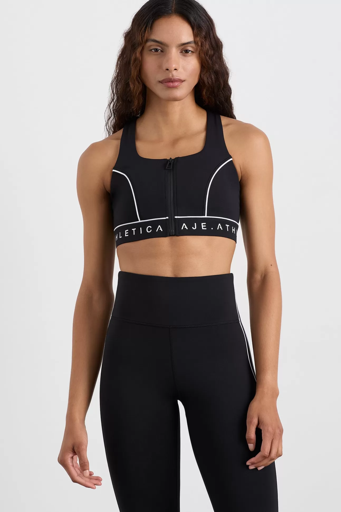 Aje ATHLETICA Zip Front Sports Bra 329 Black Flash Sale