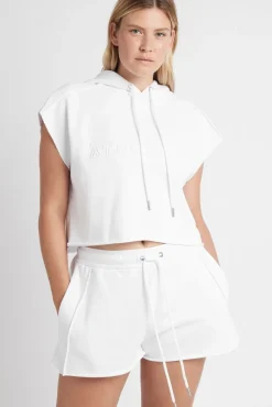 Embossed Classic Short Sleeve Cropped Hoodie 402