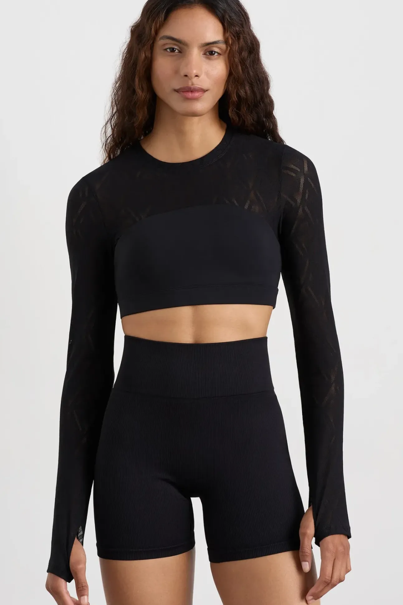 Long Sleeve Mesh Crop Top 356