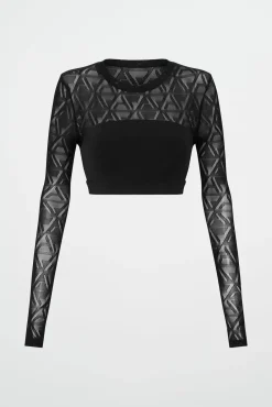 Long Sleeve Mesh Crop Top 356