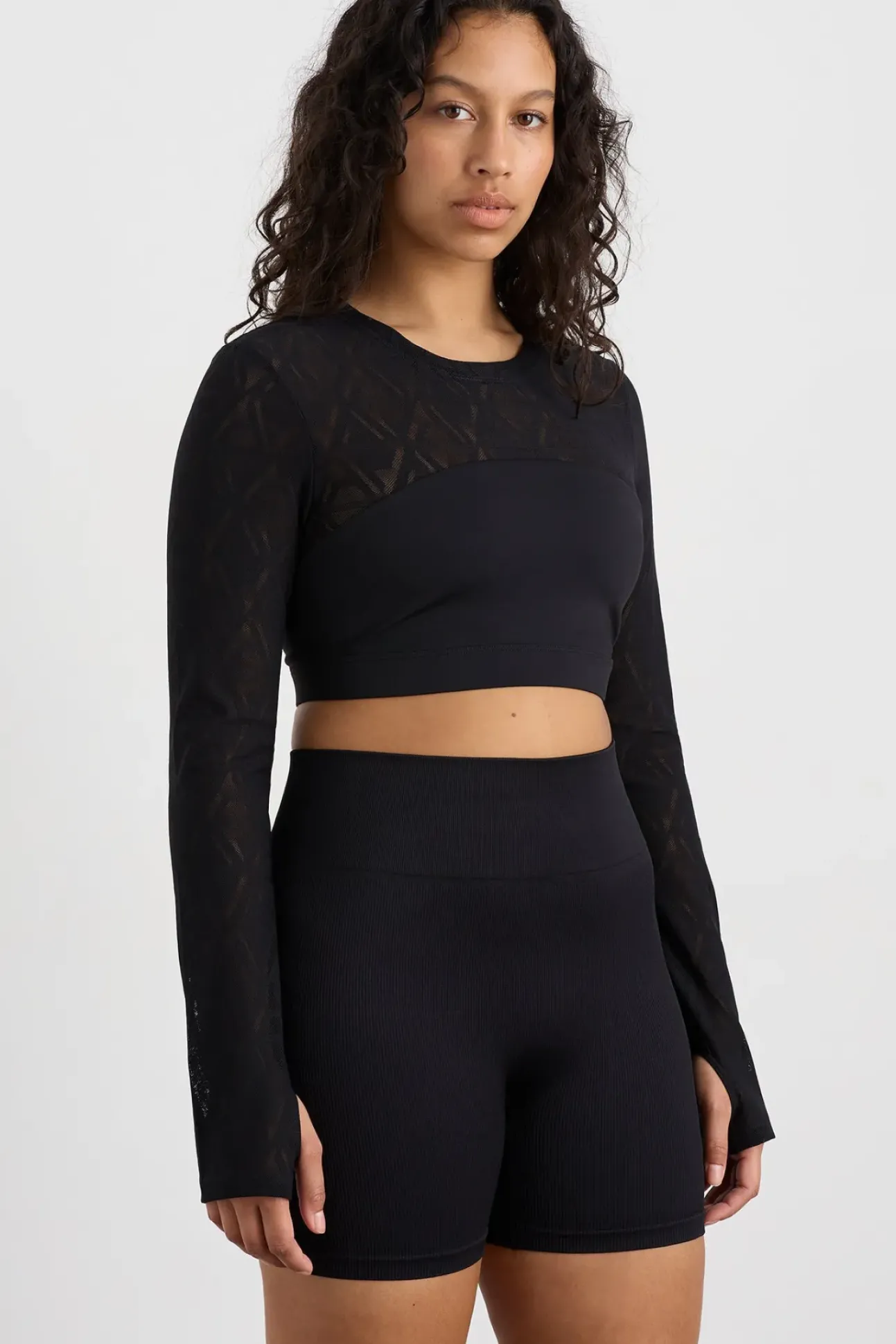 Long Sleeve Mesh Crop Top 356