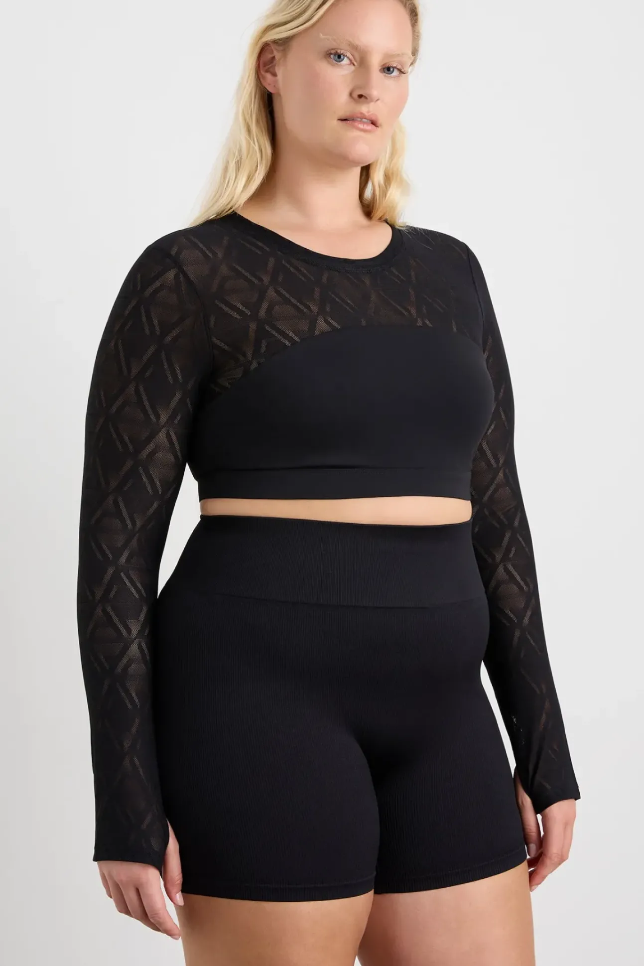 Long Sleeve Mesh Crop Top 356